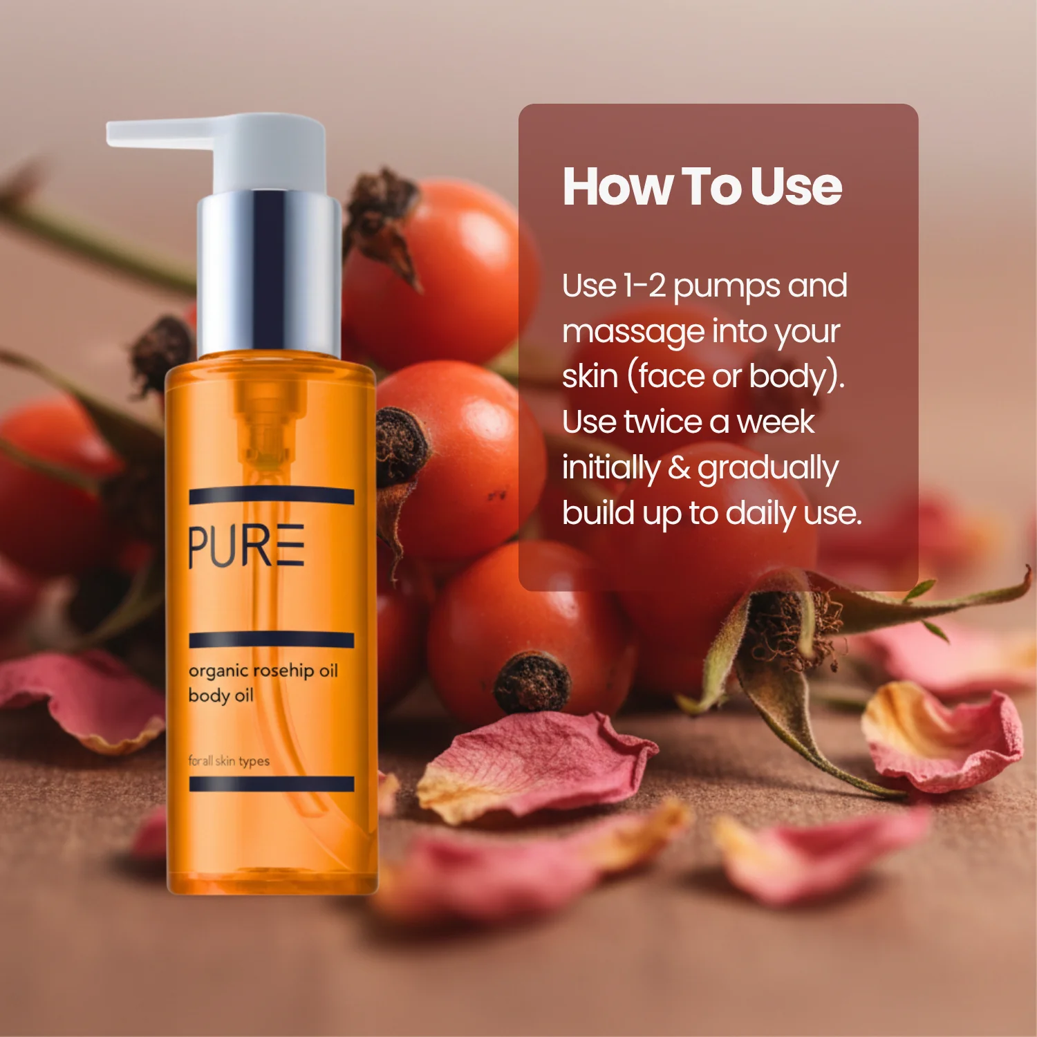 PURE Organic Cold-Pressed Rosehip Body Oil (100ml) - Image 5